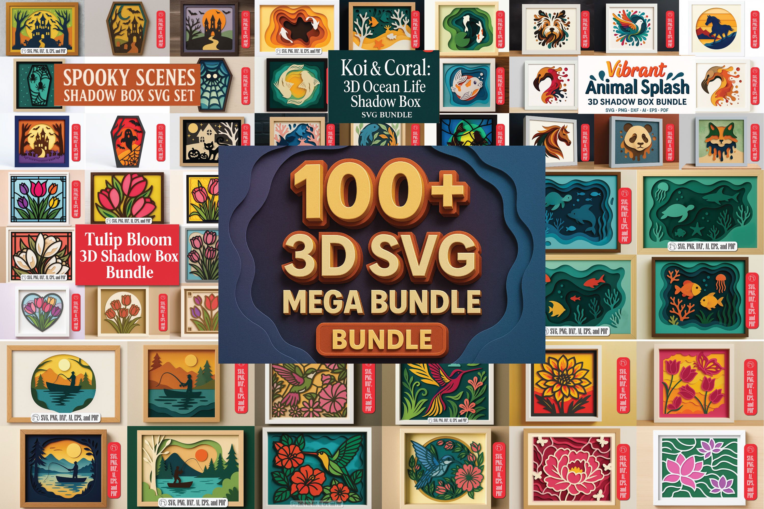 Multilayer 3D Shadow Box SVG Mega Bundle