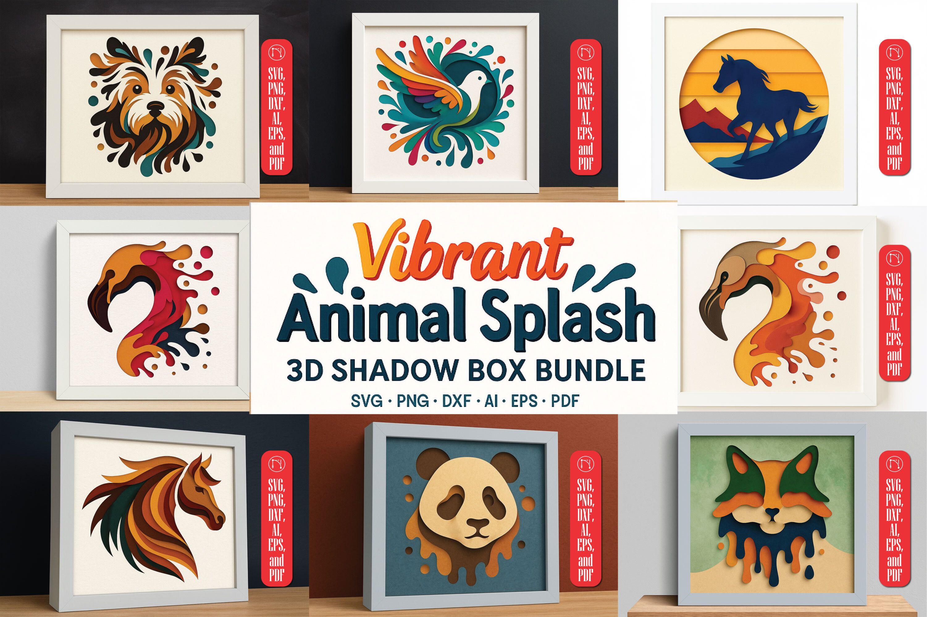 Multilayer 3D Animal Shadow Box Bundle