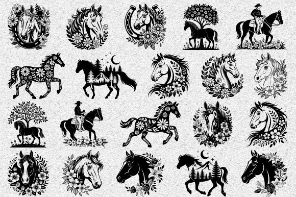 Horse with Flower Svg Bundle, Horse Svg