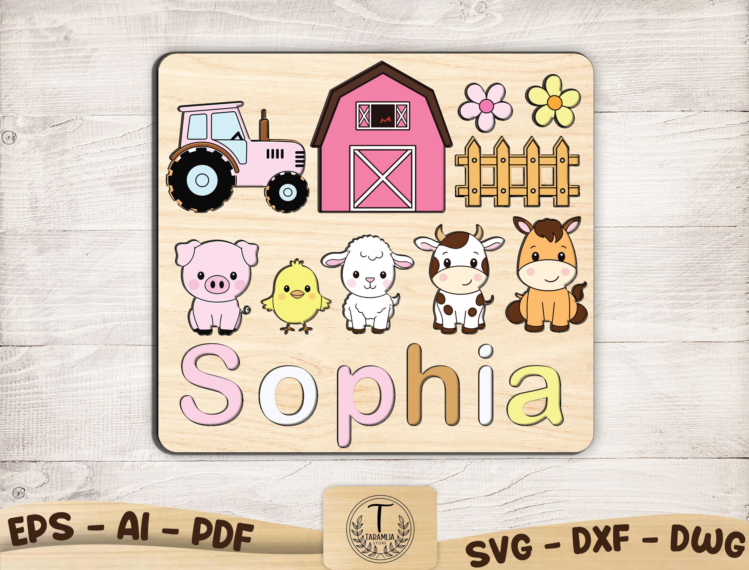 Farm Animals Wooden Puzzle Laser Cut Svg
