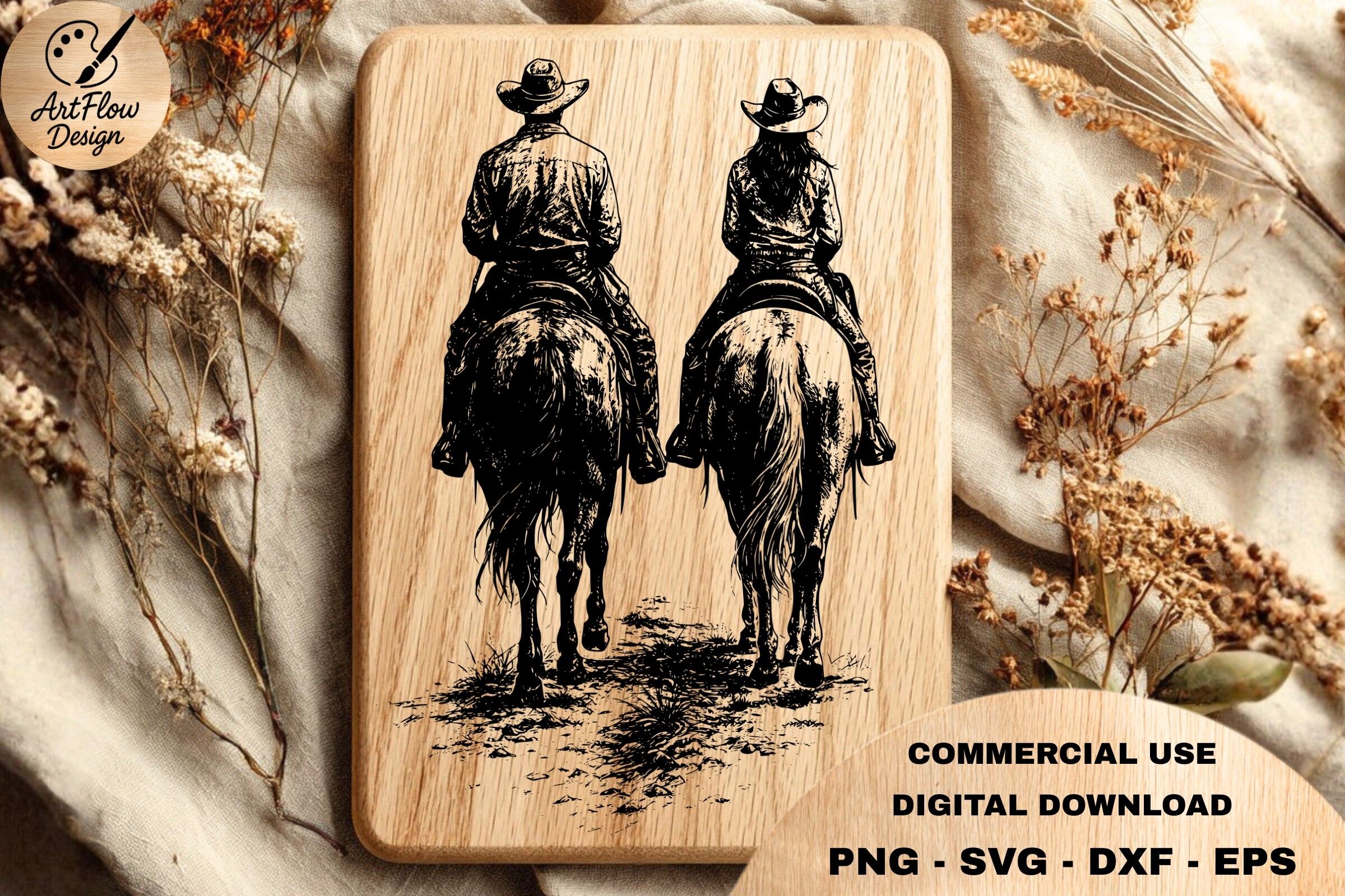 Cowboy Couple Horse Riding SVG