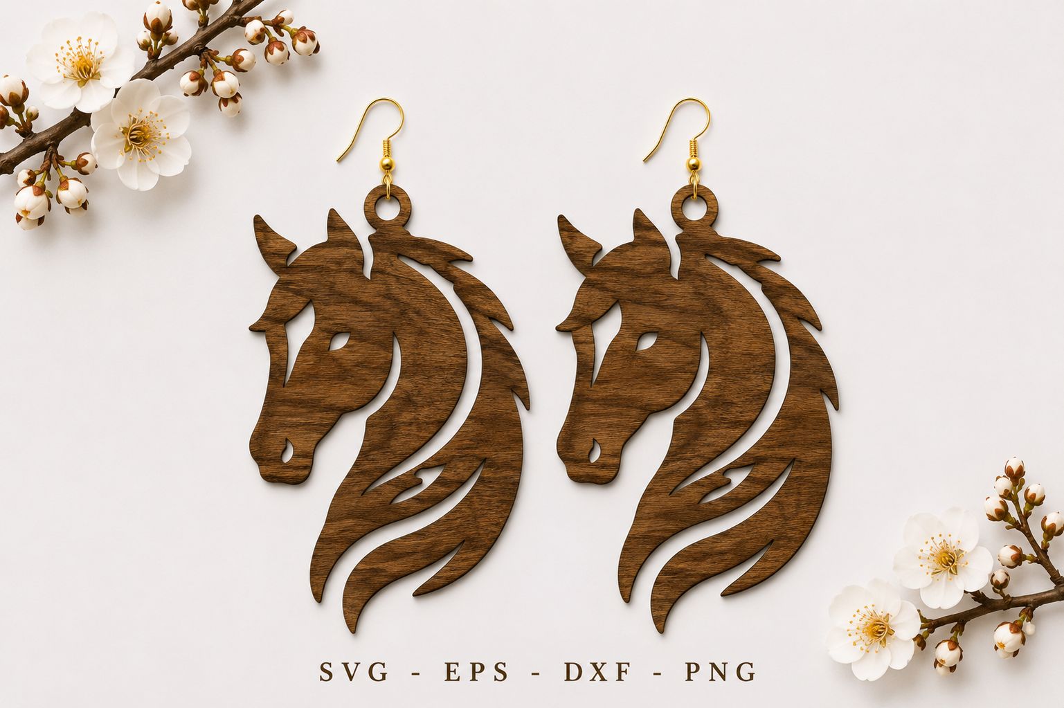 Horse Head Wooden Earrings Laser Cut SVG