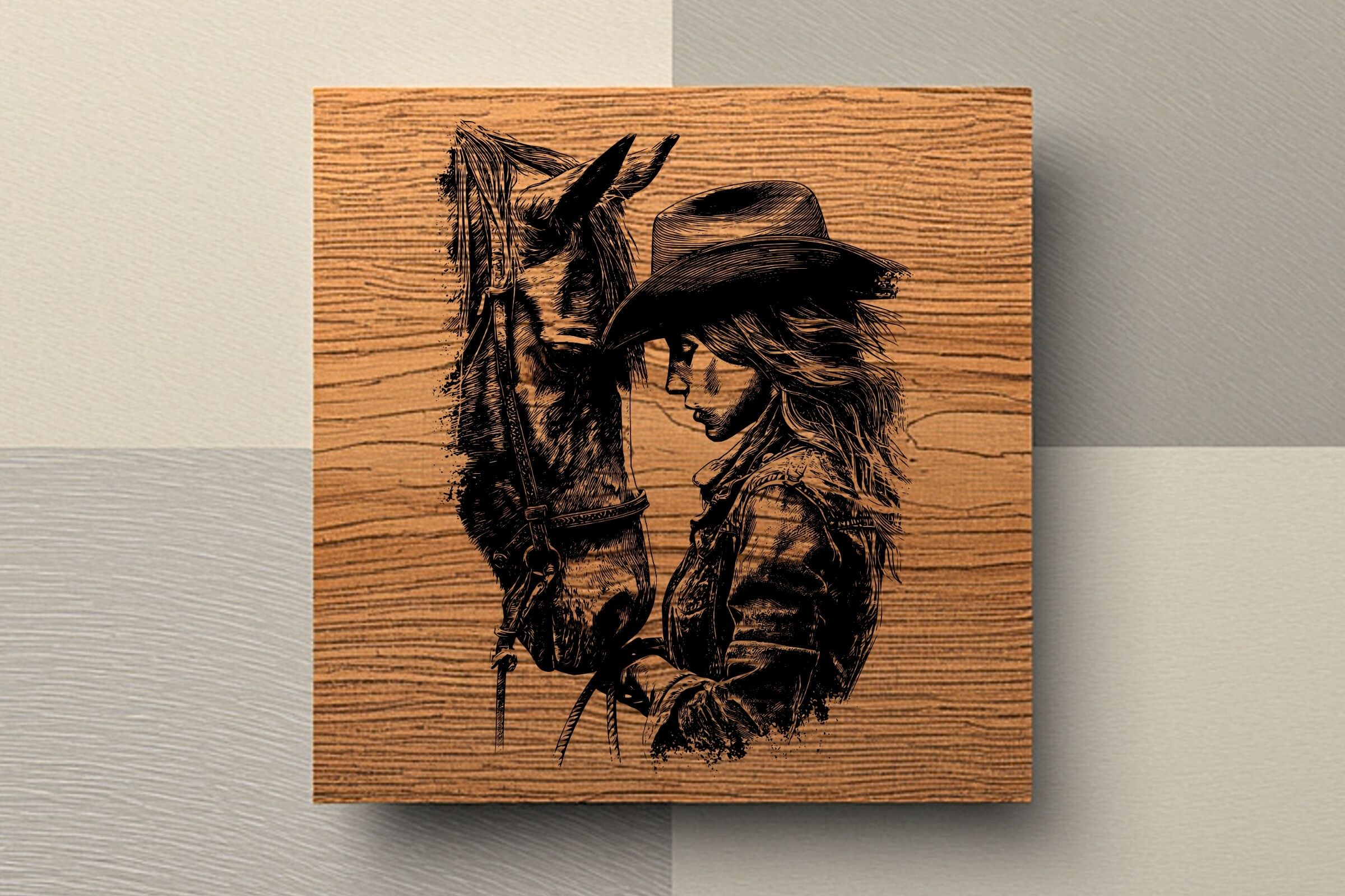 Cowgirl and Horse Engraving SVG Western